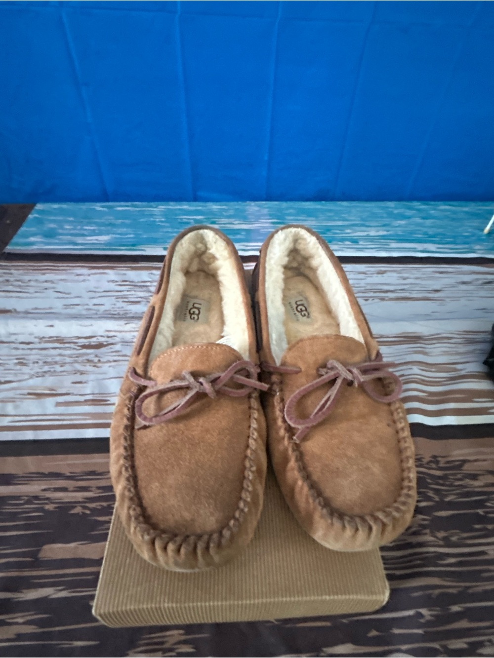 UGG Men’s Chestnut Suede Moccasin Slippers with Shearling Lining